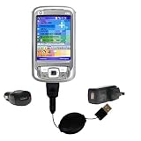 Retractable USB Hot Sync Compact Kit with Car & Wall Charger for the HP iPaq rw6800 Series - Gomadic Brand w/ TipExchange Technology