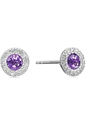 10k White Gold Gemstone and Diamond Halo Stud Earrings (1/10 cttw, I-J Color, I2-I3 Clarity)