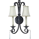 Progress Lighting P2953-84 2-Light Wall Sconce with Ivory Candles and Off White Ireland Fabric Shades, Espresso