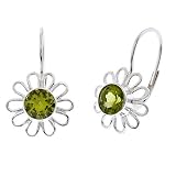 925 Sterling Silver Genuine Peridot Flower Daisy Earrings