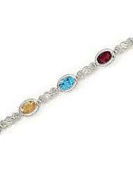 14kt Yellow Gold Oval Multi Color and Diamond Bracelet