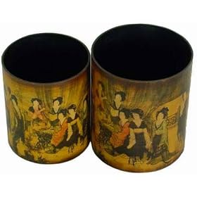 Great Practical Gift Ideas Friends & Family - 10" Ladies Tea Time Button Bin Waste Baskets (Set of 2)
