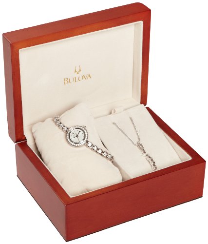 Bulova Women's 96X108 Crystal Pendant and Bracelet WatchBoxed Set White Pearlized Dial Watch product image