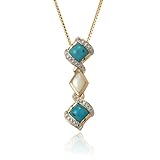 Yellow Gold Plated Sterling Silver Mother-Of-Pearl, Chinese Turquoise and Diamond Accent Linear Pendant, 18