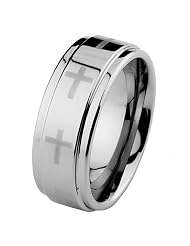 9mm Cross Cobalt Free Tungsten Carbide Comfort-Fit Wedding Ring Ring for Men... by 