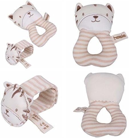 2 Piece Organic Wrist Strap Plush Rattles Set Baby Hand Bell Toy Gift - Tiger