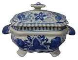 Small blue and white casserole with lid - porcelain, hand painted