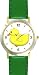 Yellow Duck or Ducky - Bird - JP - WATCHBUDDY&reg; DELUXE TWO-TONE THEME WATCH - Arabic Numbers - Green Leather Strap-Size-Women's Size-Small