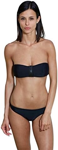 Decently Women's Sexy Swim Zip Strapless Neoprene Fashion Bandeau Bikini Black Large
