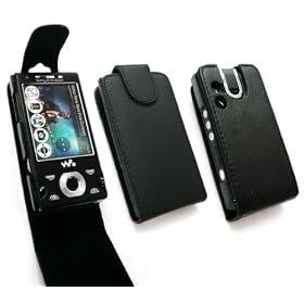 FLASH SUPERSTORE SONY ERICSSON W995 FLIP CASE/COVER/POUCH WITH BUILT IN PHONE HOLDER BLACK + SCREEN PROTECTOR
