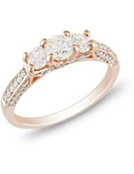 10k Pink Gold 3 Stone Ring (0.95 Cttw, G-H Color, I1-I2 Clarity)