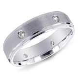 14K White Gold Men's Satin Diamond Band Ring
