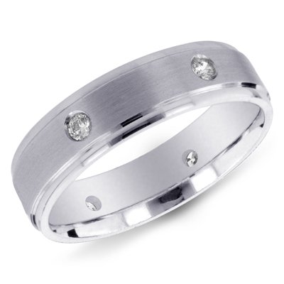 14K White Gold Men's Satin Diamond Band Ring