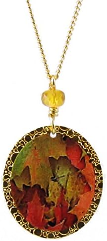 Earth Dreams Handmade Painted Autumn Fire Pendant Necklace by Gardella USA 18 inch Gold Plated Chain