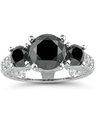 4.87 Cts Black & White Diamond Ring in 18K White Gold