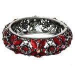Silver and Red Crystal Flower Bangle Fashion Bracelet