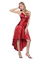 Astrapahl, Elegantes Satin Abendkleid mit Strassbrosche, Farbe rot