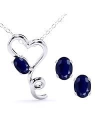 2.55 Ct Oval Blue Sapphire 14K White Gold Pendant Earrings Set