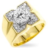 Mens Ring 14K Gold Plated With Clear CZs