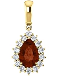 14K Yellow Gold 9.00x6.00mm Pear Cut Mozambique Garnet and Diamond Pendant -- LIFETIME WARRANTY