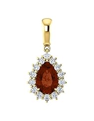18K Yellow Gold 9.00x6.00mm Pear Cut Mozambique Garnet and Diamond Pendant -- LIFETIME WARRANTY