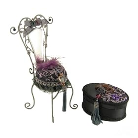 Victorian Jewelry Box Mirror Chair Earrings Holder Organizer Set Grey