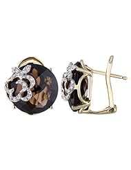 14K Yellow Gold 12.08ct Details Diamond & Brown Smoky Topaz Stud Earrings