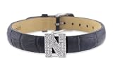 415HZRaOQGL. SL160  Diamond Clip On letter Initial N with Black Leather Bracelet