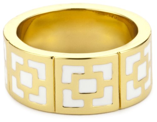 Trina Turk Enamel Brick Gold And White Ring, Size 7
