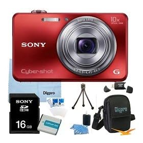 Sony Cyber-shot DSC-WX150 18.2 MP Exmor R CMOS Digital Camera with 10x Optical Zoom and 3.0-inch LCD (Red) with Sony 16GB Card, Spare Battery, Card Reader, Case, Mini Tripod, LCD Screen Protectors + More