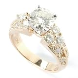 14K White / Yellow Gold Round Cut Moissanite & Diamond Ring