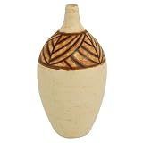 EXP Handcrafted Cream And Chocolate Terracotta Vase With Geometric Design