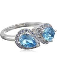 Sterling Silver Blue and Clear Crystal Ring, Size 7