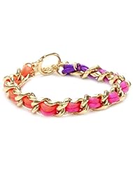 Ettika Chain and Neon-Pink Satin Strand Toggle Closure Bracelet