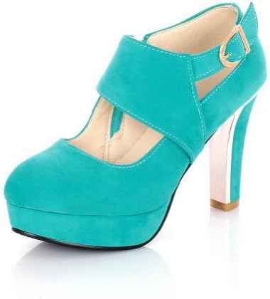 Vouge001 Womans Closed Round Toe High Heel Spikes Stilettos Suede Frosted Solid Pumps, Green, 44
