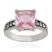 Sterling Silver Marcasite and Pink Glass Square Ring, Size 8