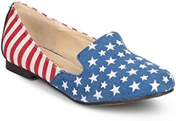 Misbehave DI60 Women American Flag Round Toe Star Studded Albert Loafer Flat - Red / Blue (Size: 8.0)