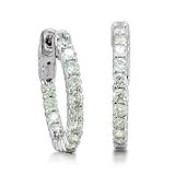 Certified 14K White Gold Inside-Out Diamond Hoop Earrings (G, SI2, 1.50 cttw) w/Safety Lock