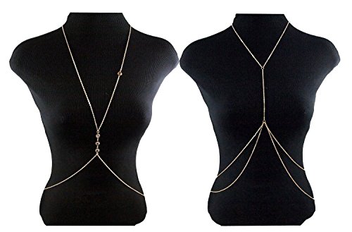 Gold and Diamond Body Chains for Women, Prime Womens Body Chains (2 Pack)