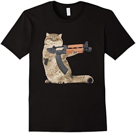 Men's AK47 Kalashnikat Funny Cat Gun TShirt Kitty T Shirt 3XL Black