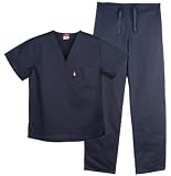 Unisex Solid Color Scrub Set - Navy
