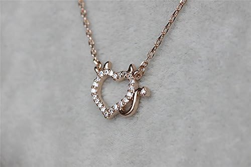 MP Micropave Setting of AAA Quality White Clear CZ Stones Thin Chain Full Pave Naughty Love Necklace Short Collarbone Necklace Wish Necklace Heart Shape Devil Horn Rose Golden Color 18K Gold Plated Gift for Her FDP 0618