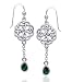 Sterling Silver Classic Irish Celtic Knot and Emerald Green Glass Drop Earrings