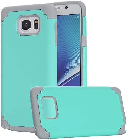 Shockproof Anti-scratch Anti-dust Slim Ultra-thin Dual Layer Hybrid Silicone + PC Protective Case Cover Shell for Samsung Galaxy Note5 N9200 with Free Screen Protector &amp; Stylu (Mint Green + Grey)