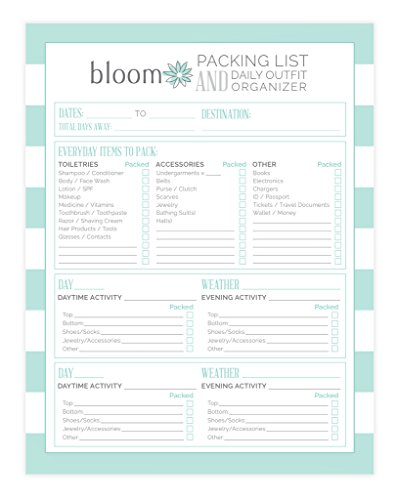 bloom daily planners Vacation Packing List + Daily Outfit Organizer - Tear Off Vacation Packing Planning Pad - 8.5" x 11"