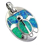 Rhodium Silver Opal Turtle Oval Pendant Hawaiian Jewelry