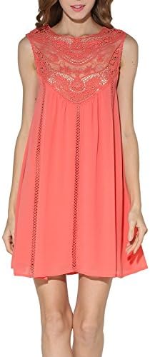 Women Floral Lace Chiffon Splicing Loose Casual Mini Sleeveless Cocktail Dress