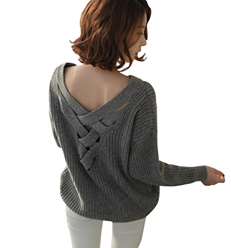 【 UN ANANAS 】 バック セクシー ライン ポイント ニット トップス レディース 韓国 スタイル グレー ブラック 全２色