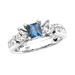 3 Diamond Princess Cut Anniversary Band 2 ct. in 14K White Gold with Blue Center Diamond