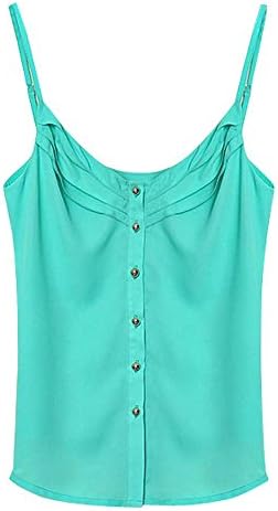 DyyShow Womens Chiffon Camisole Single-Breasted Sleeveless Shirt M Light Green